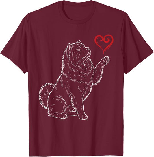 Chow Chow Lover Dog Art Holding Heart Valentines T-Shirt - T-Shirt | Maroon