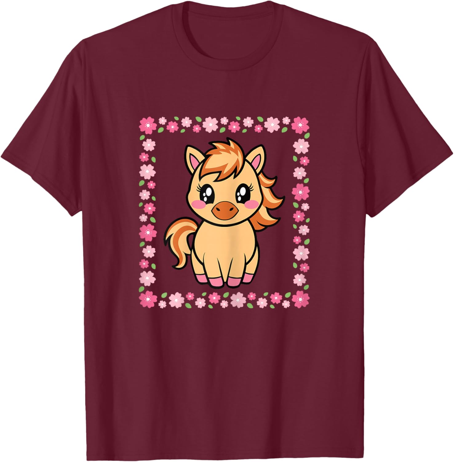 Cute Horse Kawaii Horseback Riding Women Girls T-Shirt - T-Shirt | Maroon