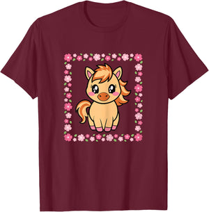 Cute Horse Kawaii Horseback Riding Women Girls T-Shirt - T-Shirt | Maroon