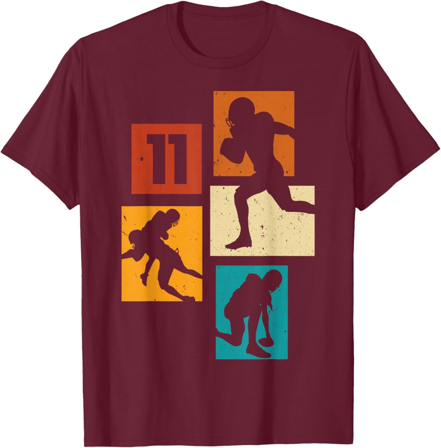 11th Birthday Retro American Football 11 Years Old Boy Girl T-Shirt - T-Shirt | Maroon
