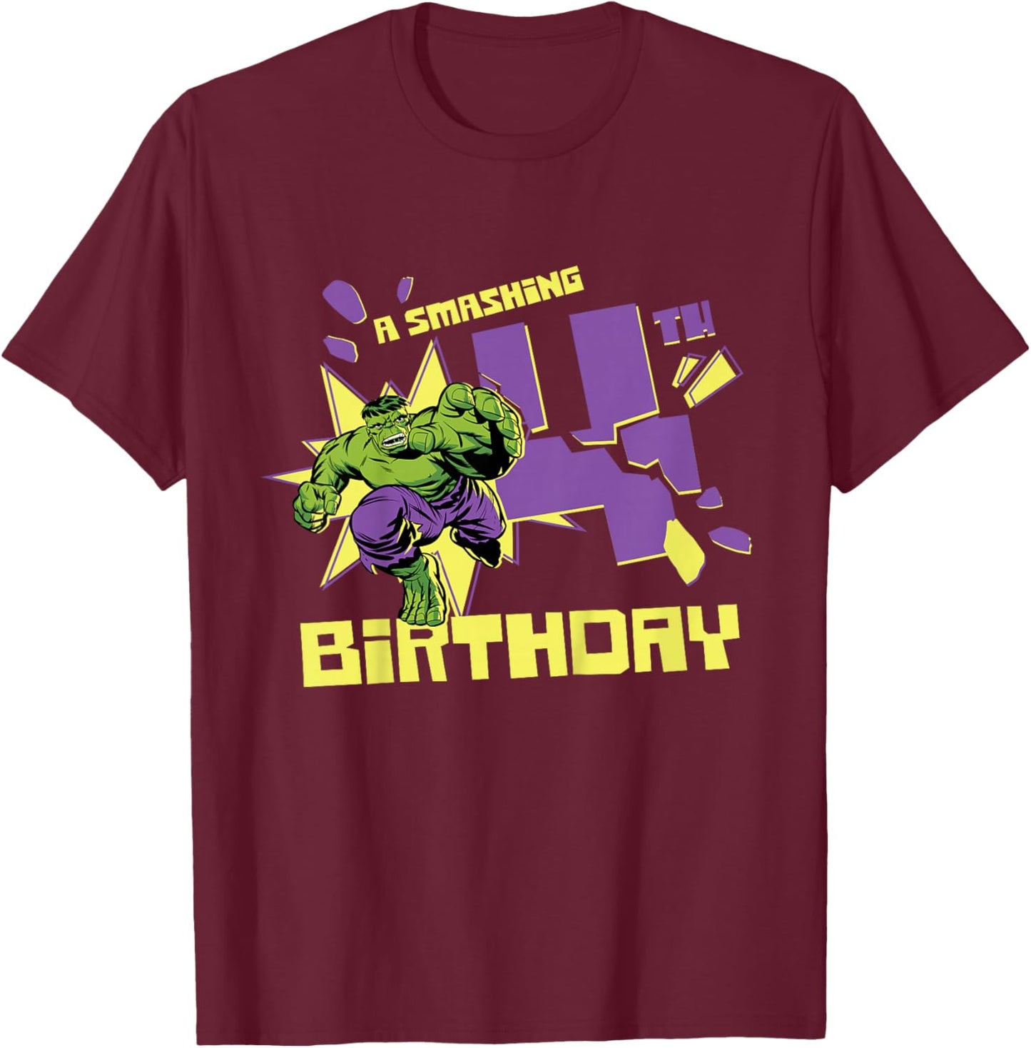 Marvel Super Heroes Hulk A Smashing 4th Birthday Party T-Shirt - T-Shirt | Maroon
