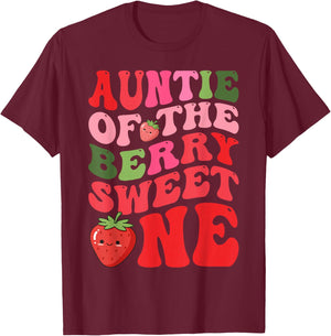 Auntie of The Berry Sweet One Strawberry First Birthday T-Shirt - T-Shirt | Maroon