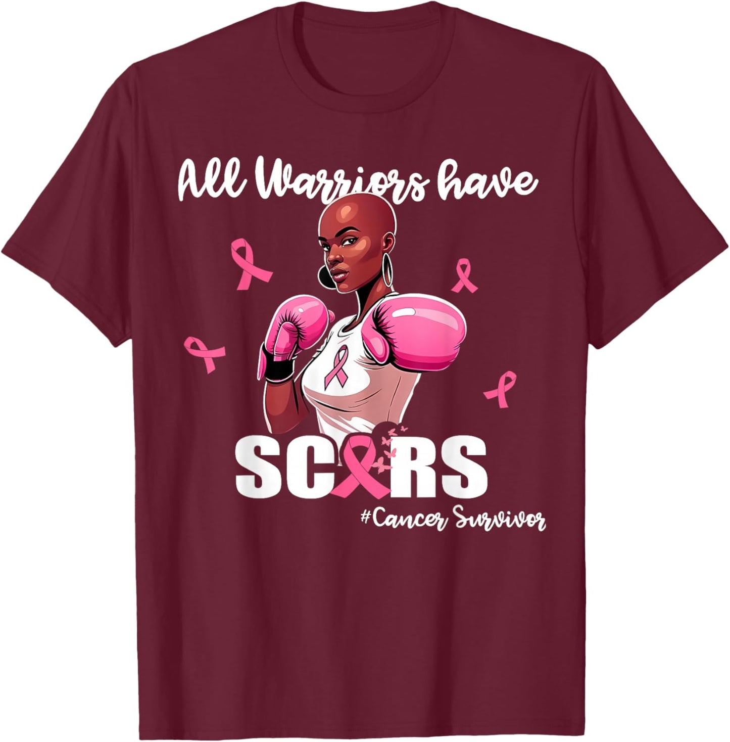 Women Black African American Fight Breast Cancer Pink Ribbon T-Shirt - T-Shirt | Maroon