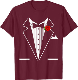 Rose Tuxedo Tux Wedding Prom Costume Party Men Kids Adult T-Shirt - T-Shirt | Maroon