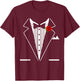 Rose Tuxedo Tux Wedding Prom Costume Party Men Kids Adult T-Shirt - T-Shirt | Maroon