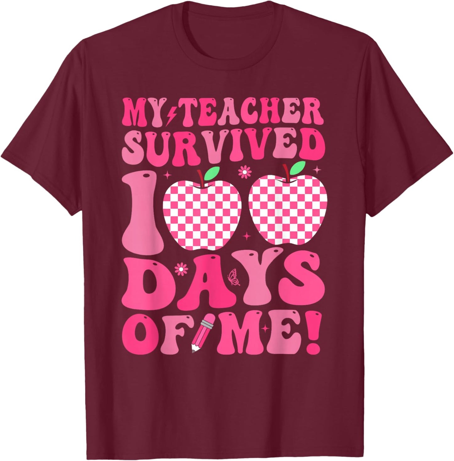 My Teacher Survived 100 Days Boys Kids 100th Day of School T-Shirt - T-Shirt | Maroon