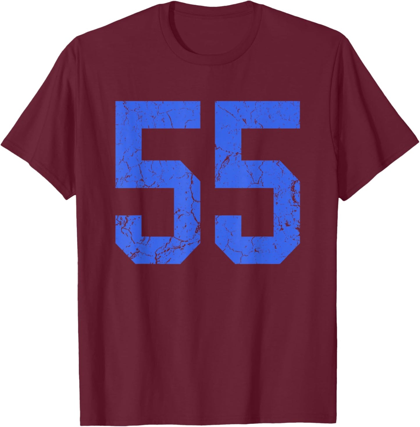 Distressed Royal Blue Number 55 Jersey Player Uniform #55 T-Shirt - T-Shirt | Maroon