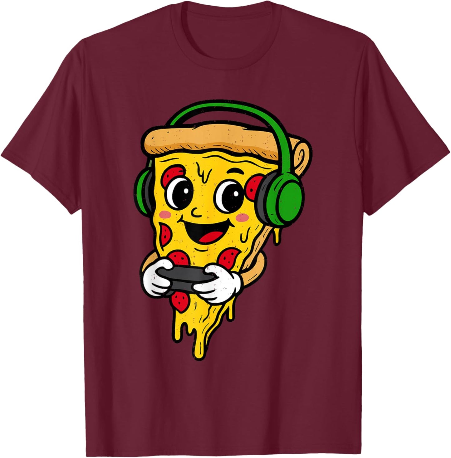 Funny Gamer Pizza Video Game Gaming Fast Food Men Boys Kids T-Shirt - T-Shirt | Maroon