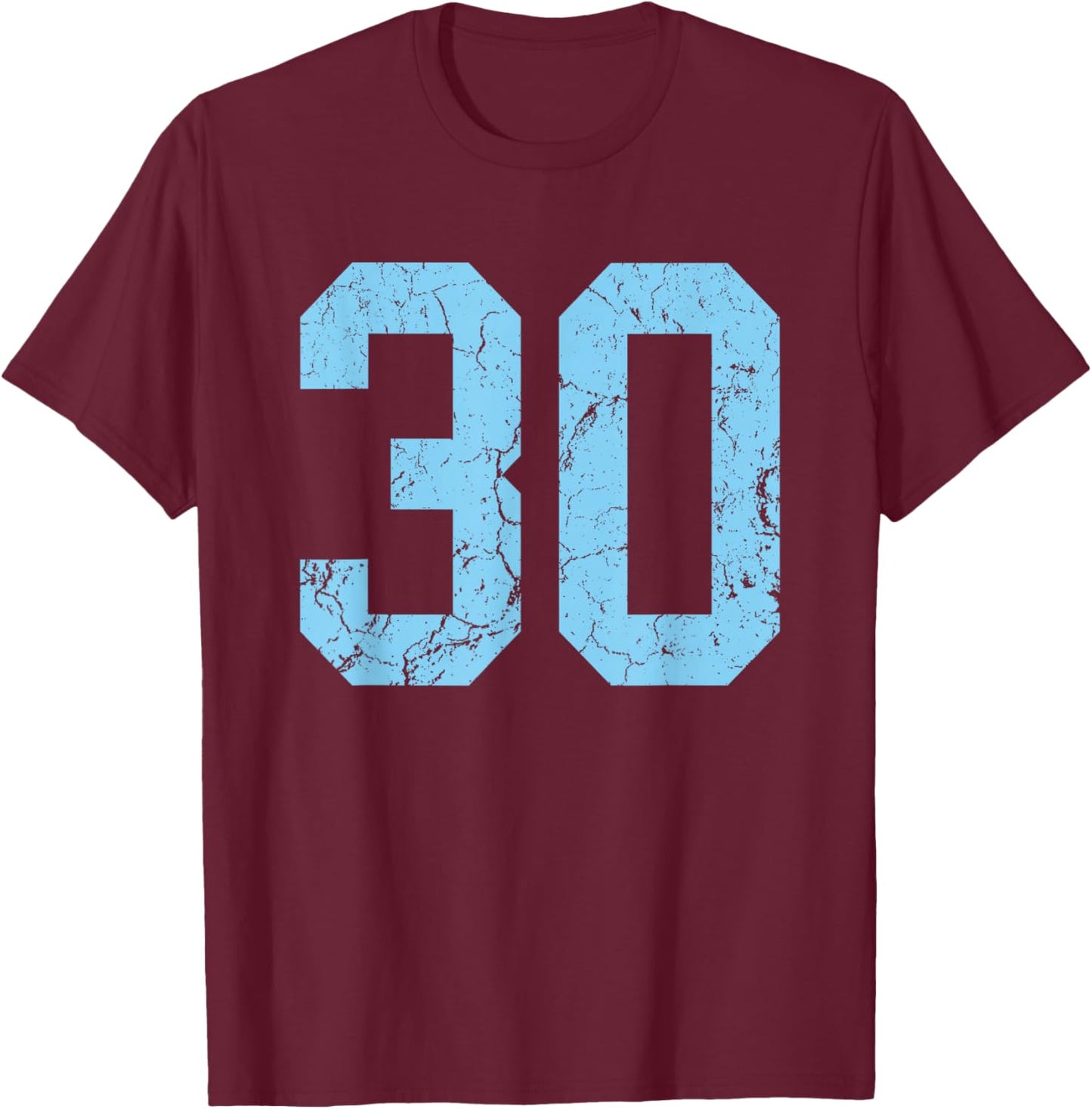 Distressed Baby Blue Number 30 Jersey Player Uniform #30 T-Shirt - T-Shirt | Maroon