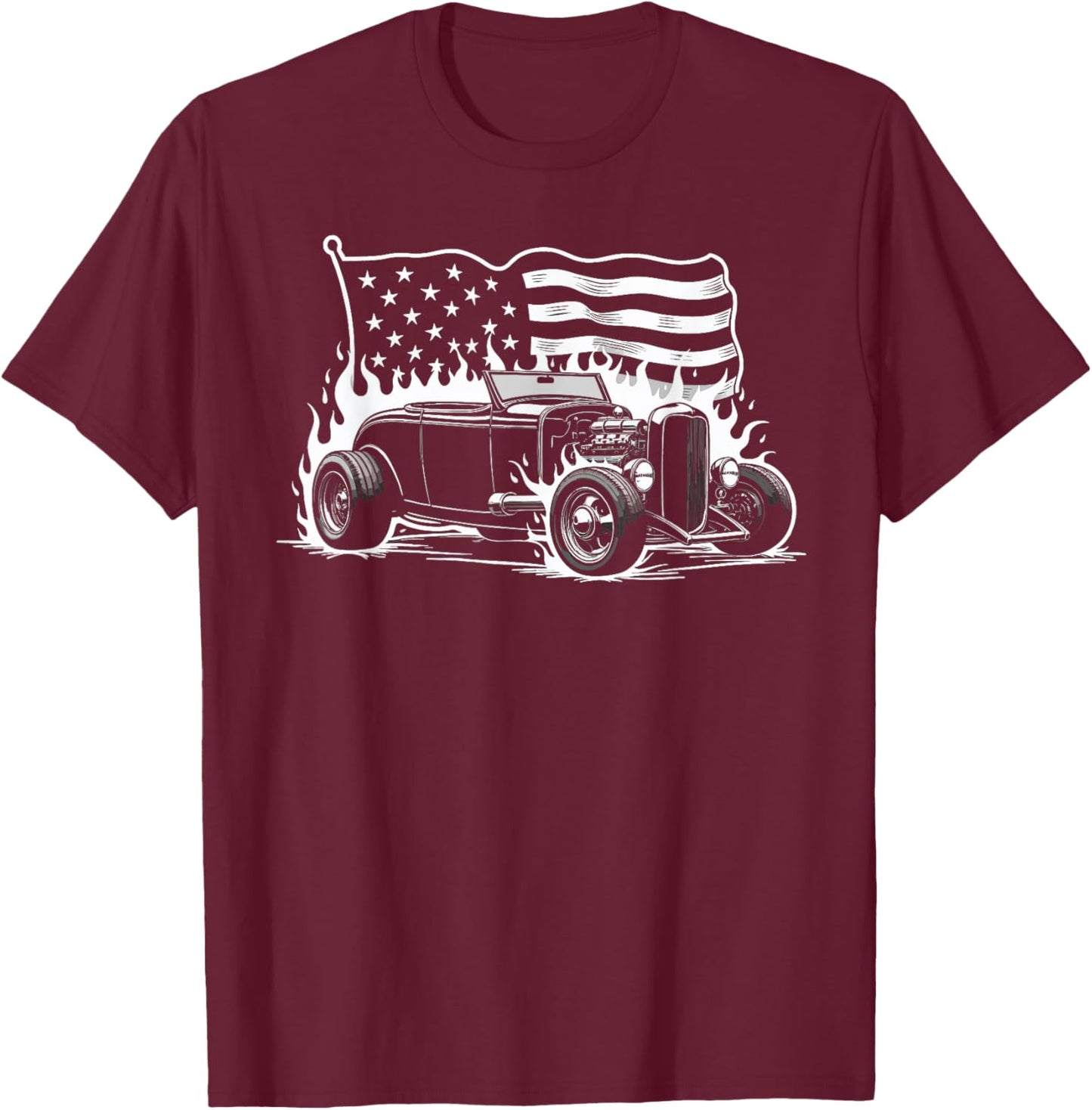 1932 Deuce Coupe Classic American Flag Patriotic Silhouette T-Shirt - T-Shirt | Maroon