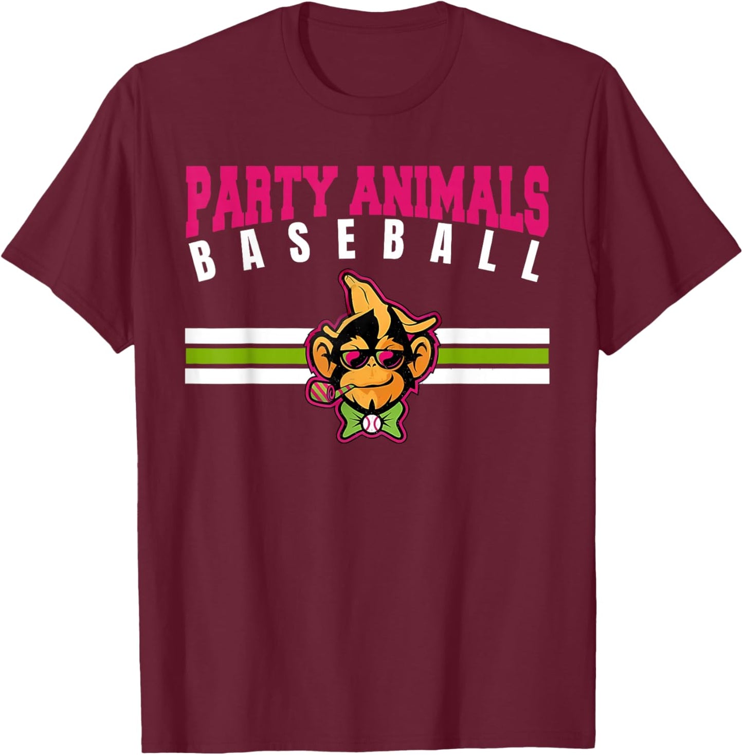Party Animals Baseball Retro Monkey Sunglasses T-Shirt - T-Shirt | Maroon