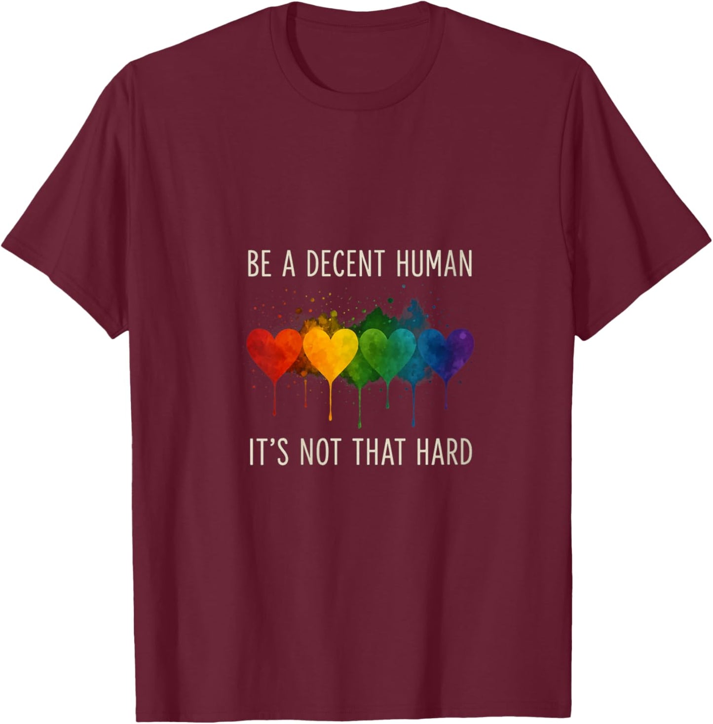 Women's LGBTQ LGBT Heart Retro Be A Decent Human It's Not That Hard V-Neck T-Shirt - T-Shirt | Maroon