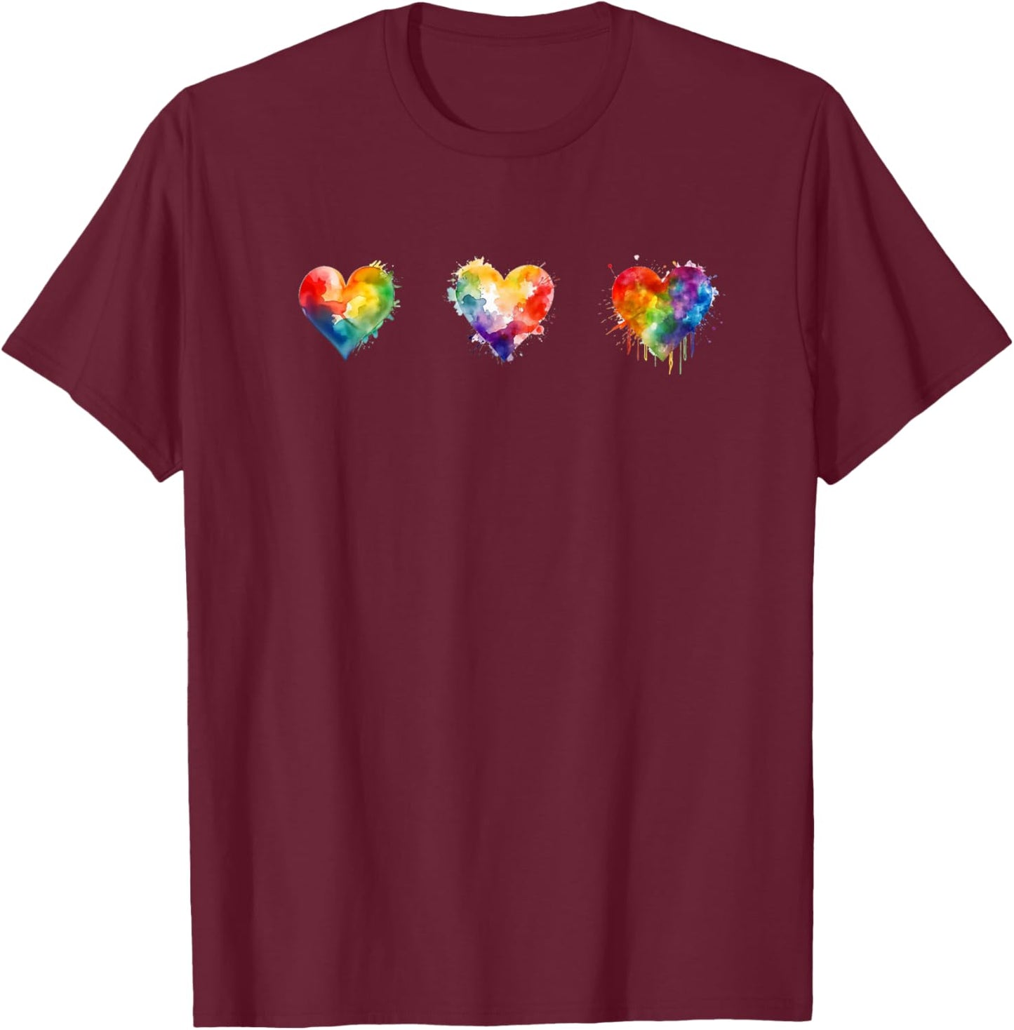 Vibrant Watercolor Valentine Hearts Celebrating Love Pride T-Shirt - T-Shirt | Maroon