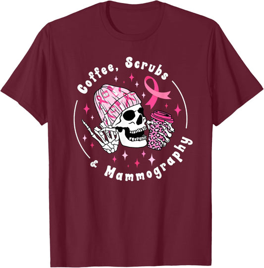 Coffee Scrubs Mammography Tech Mammo Tech Mammo Technologist T-Shirt - T-Shirt | Maroon