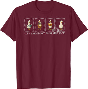 Stamp It's A Good Day to Read A Book Silly Goose Reading T-Shirt - T-Shirt | Maroon