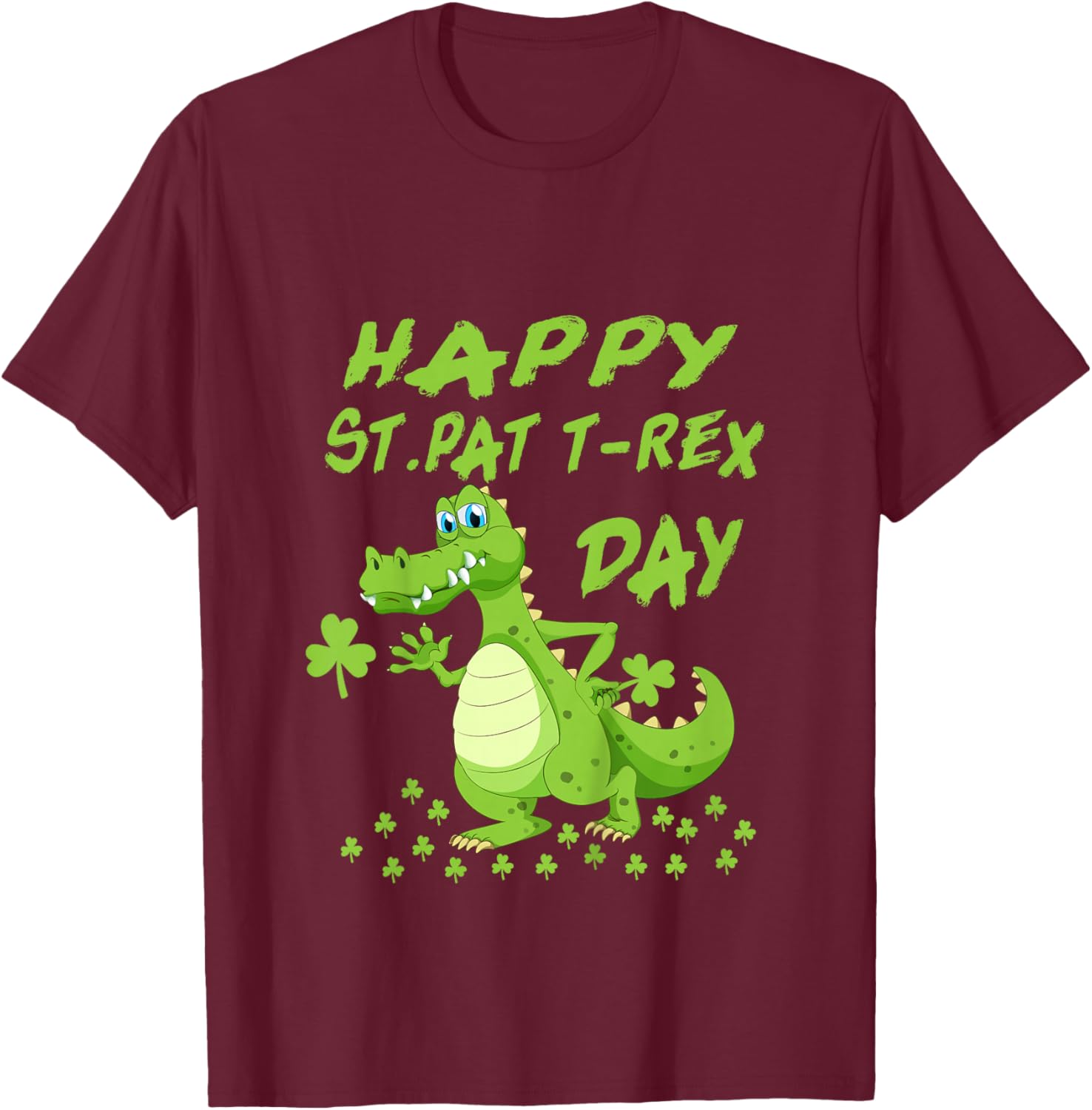 Happy St Patricks Day Dinosaur T-Rex Boys Toddler Kids Dino T-Shirt - T-Shirt | Maroon