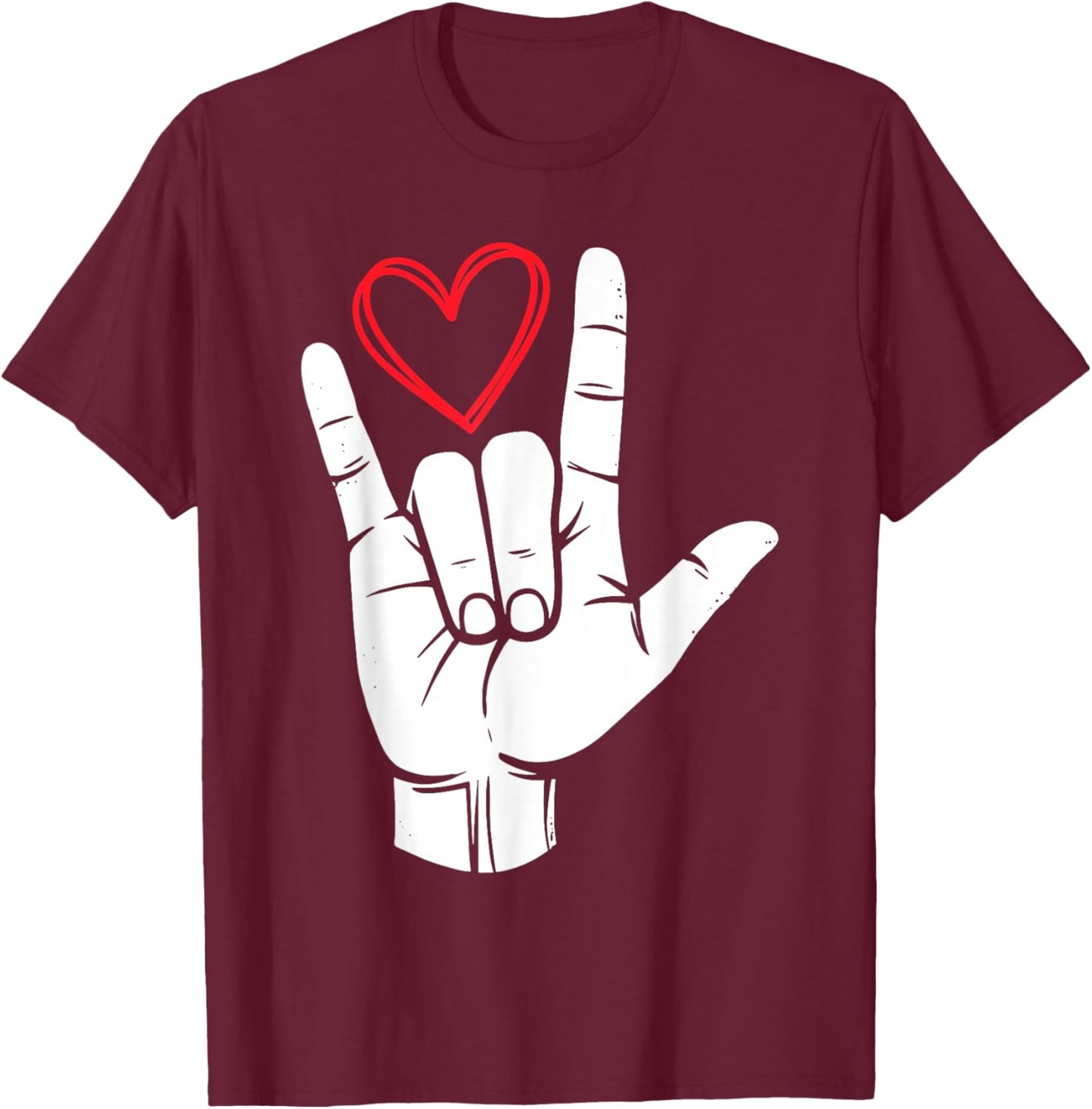 I Love You Sign Language Valentine's Day ASL Heart T-Shirt - T-Shirt | Maroon