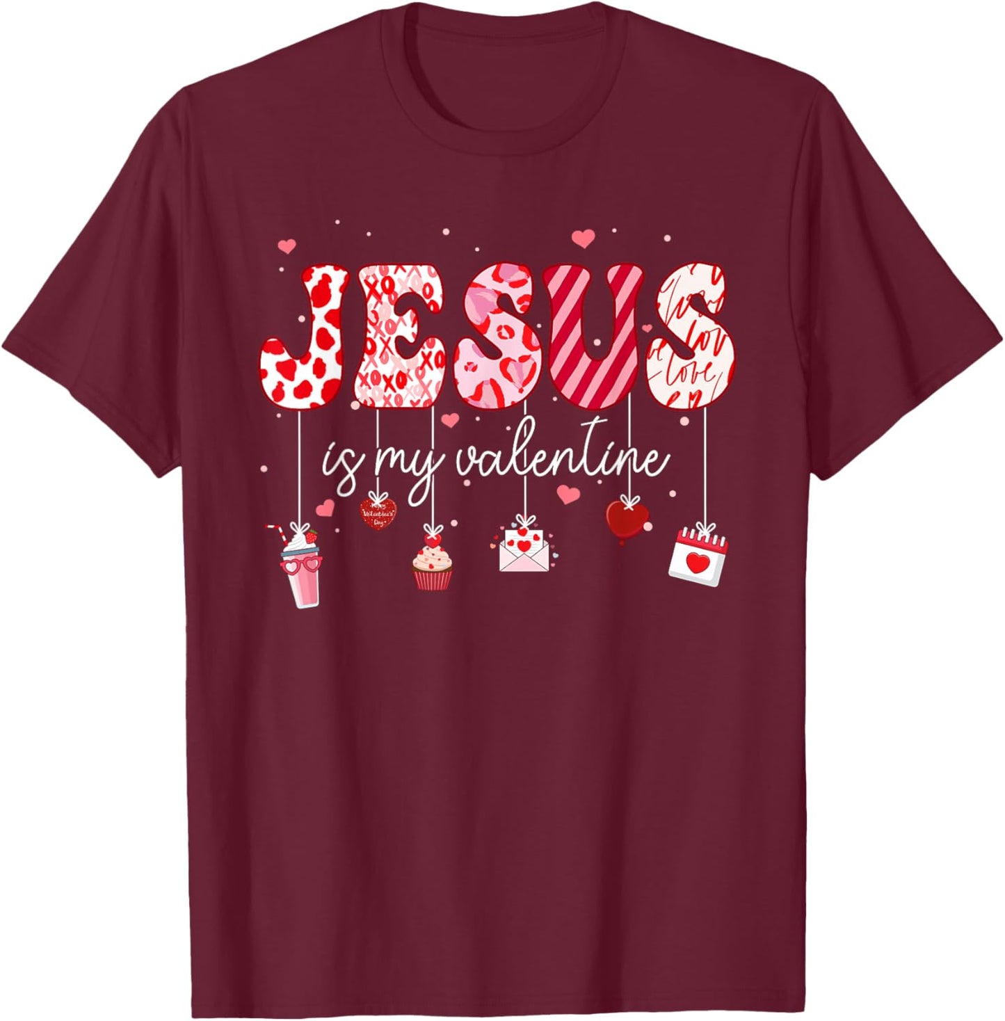 Retro Jesus is My Valentine Religious Bible Christian Women T-Shirt - T-Shirt | Maroon