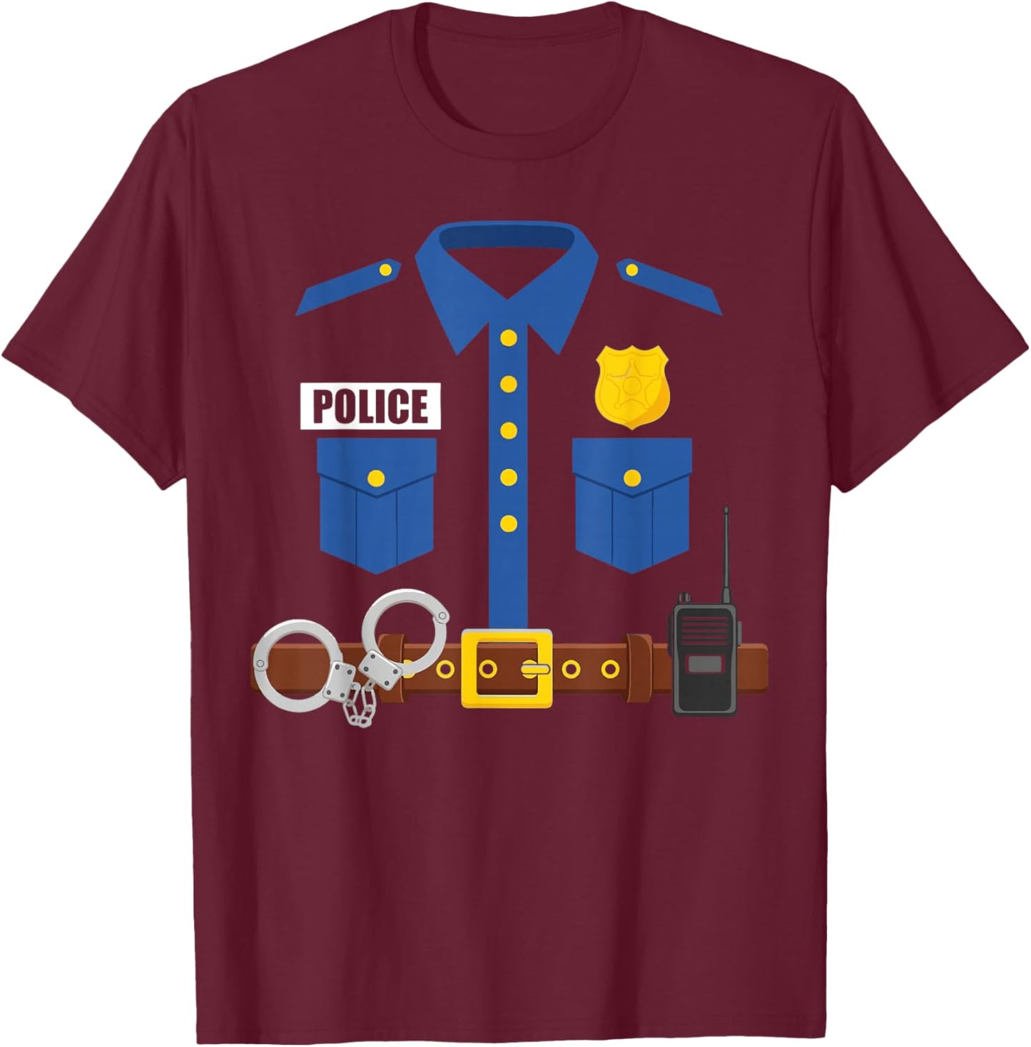 Police Officer Uniform Costume Funny Halloween Cop Outfit T-Shirt - T-Shirt | Maroon