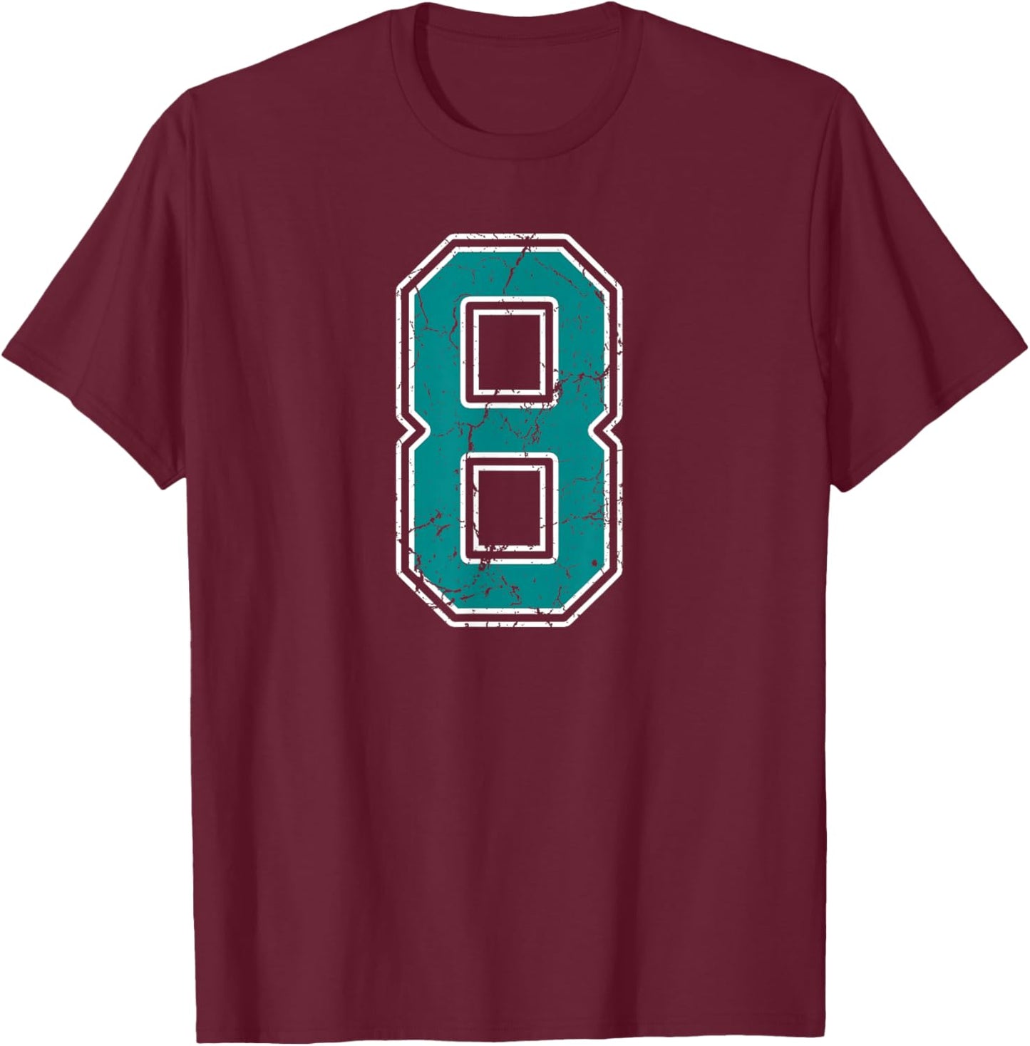 Teal and White Number 8 Jersey Player Uniform #8 Fan T-Shirt - T-Shirt | Maroon
