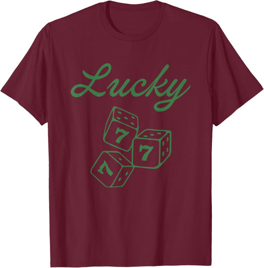 Lucky Dice Seven Minimal Illustration T-Shirt - T-Shirt | Maroon
