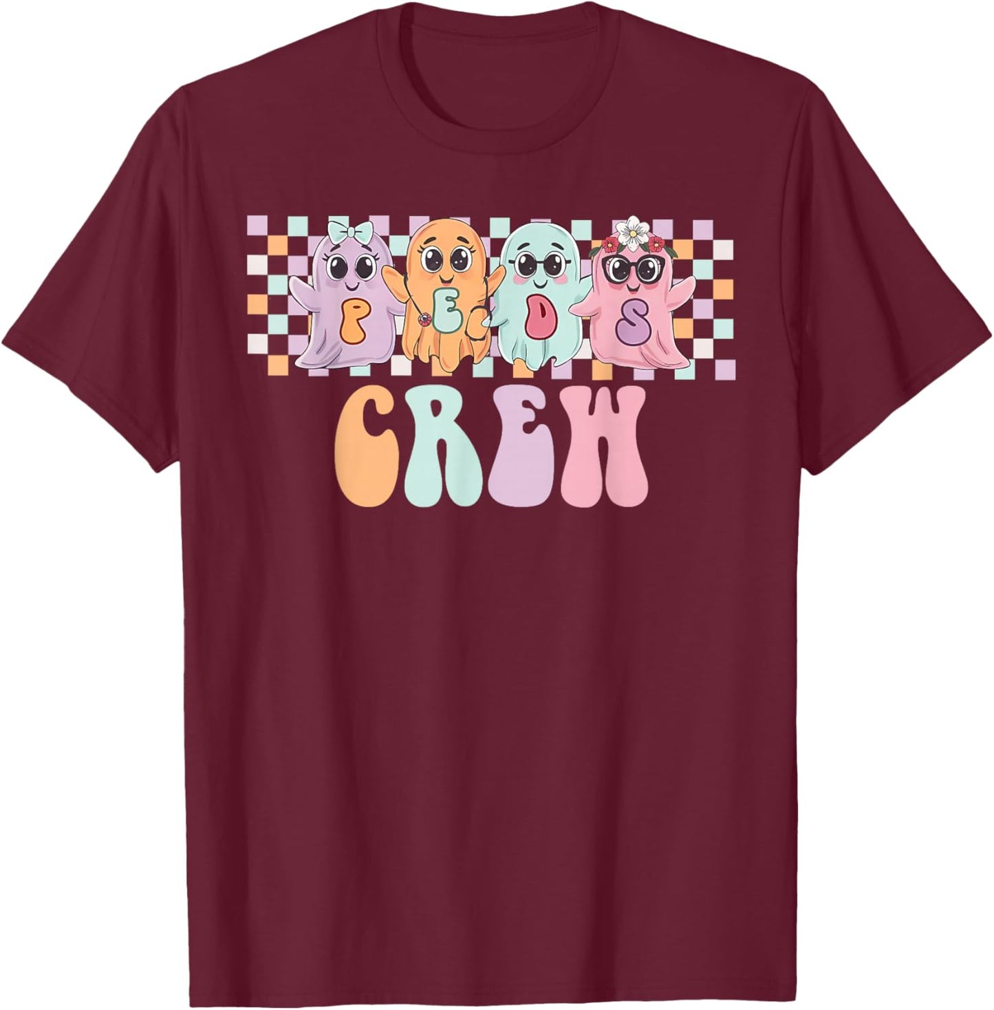Peds Crew Spooky Ghost Pediatric Nurse Halloween Costume Men T-Shirt - T-Shirt | Maroon