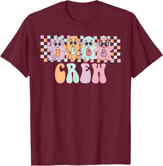 Peds Crew Spooky Ghost Pediatric Nurse Halloween Costume Men T-Shirt - T-Shirt | Maroon