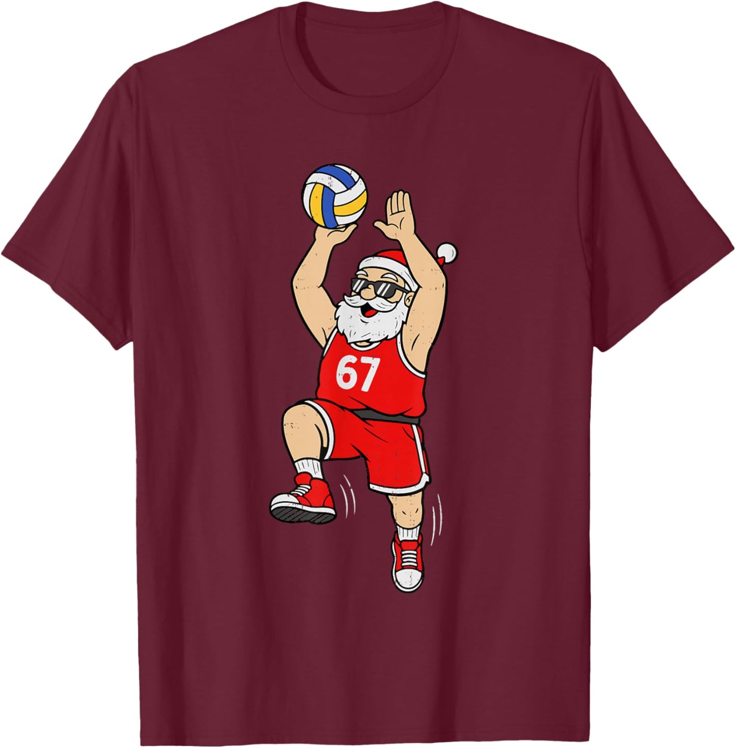 67 Volleyball Santa Six Seven Meme Christmas Sport Boys T-Shirt - T-Shirt | Maroon