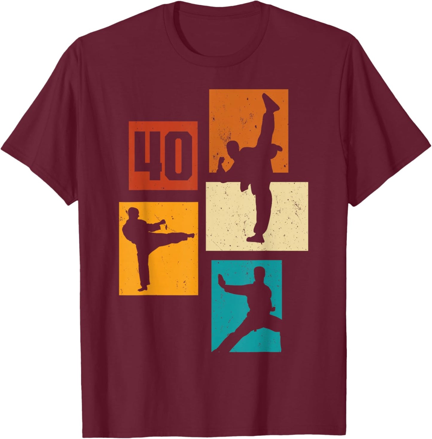 40th Birthday Karate Taekwondo 40 Years Old Man Martial Arts T-Shirt - T-Shirt | Maroon