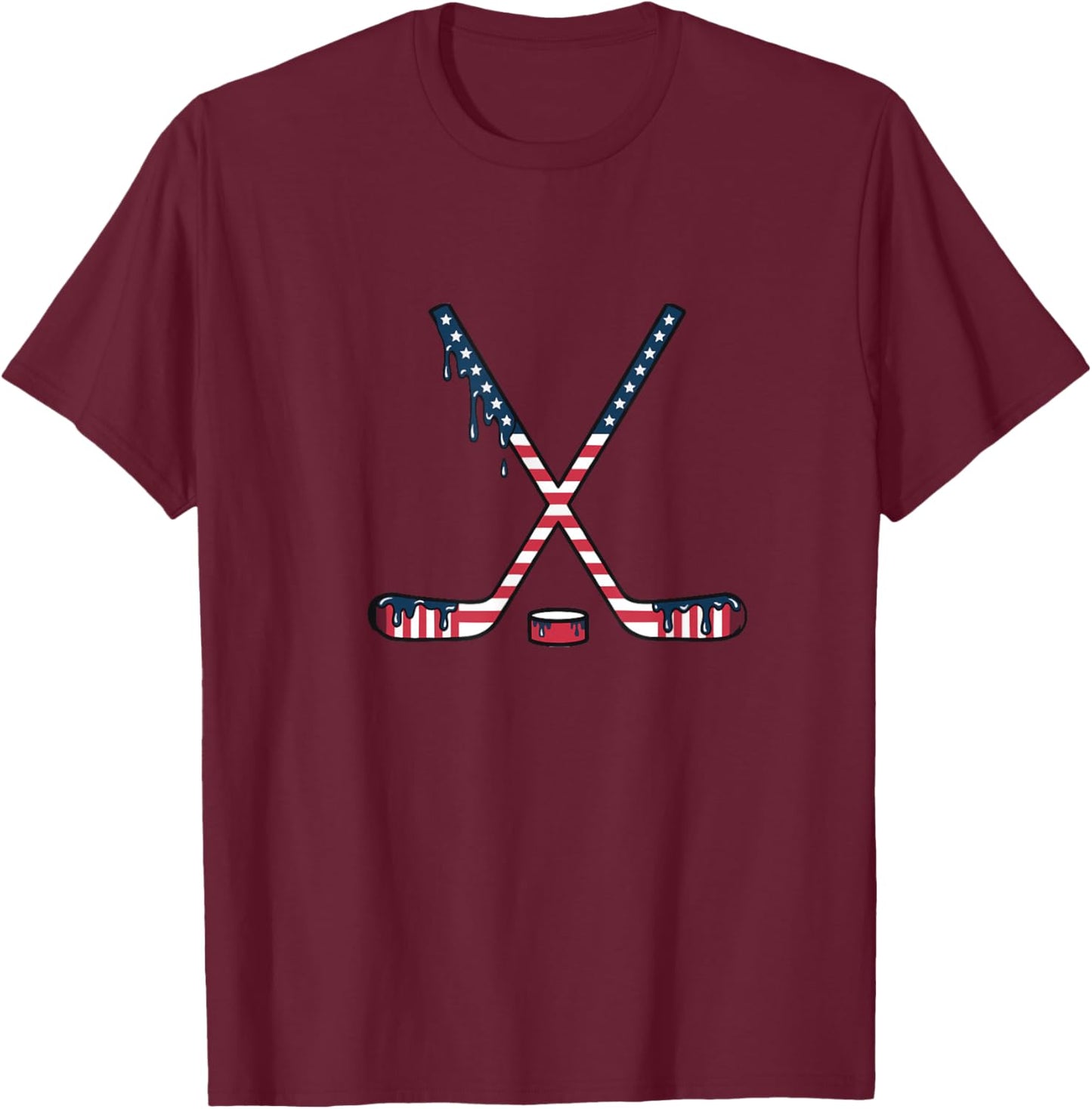 Ice Cream Drip Hockey American Flag Youth Boys Girls T-Shirt - T-Shirt | Maroon