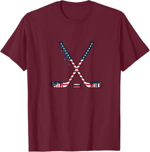 Ice Cream Drip Hockey American Flag Youth Boys Girls T-Shirt - T-Shirt | Maroon