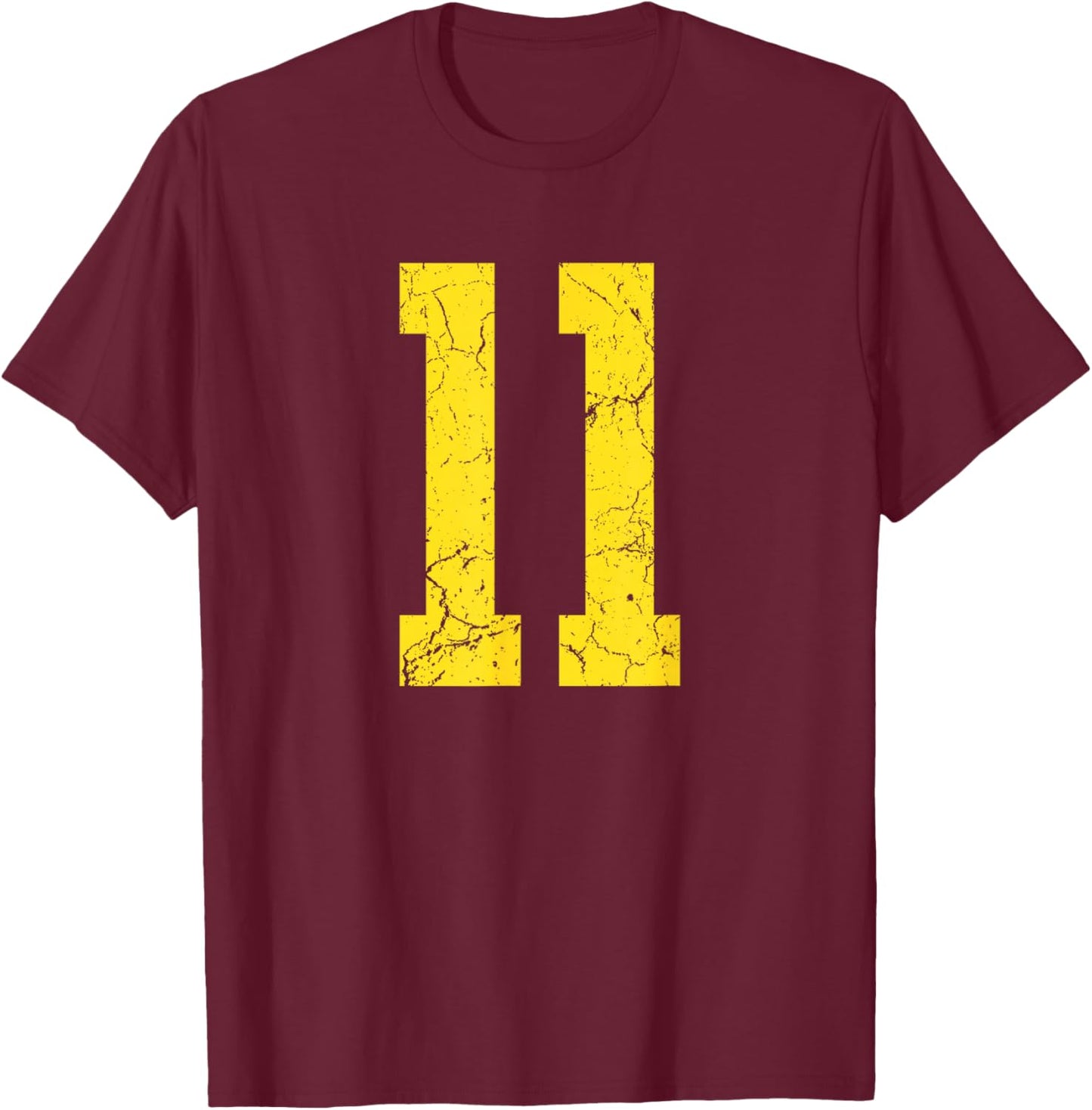 Distressed Bright Gold Number 11 Jersey Player Uniform #11 T-Shirt - T-Shirt | Maroon