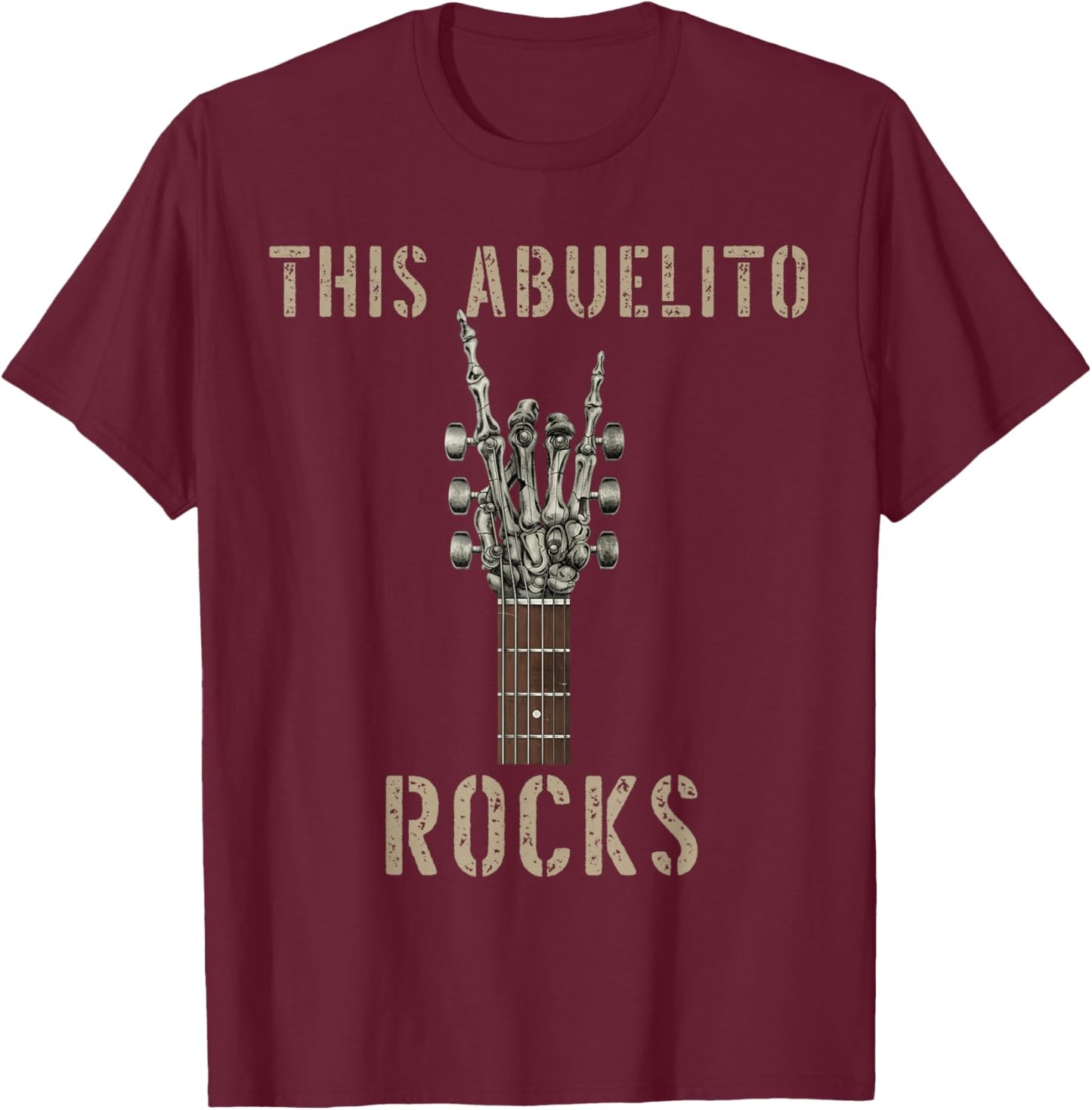This Abuelito Rocks Skeleton Hand Rock Music Band Guitar T-Shirt - T-Shirt | Maroon