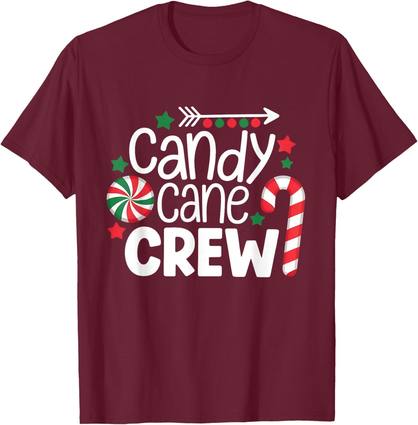 Christmas Candy Cane Crew Shirt Women Girls Boys Kids Xmas T-Shirt - T-Shirt | Maroon