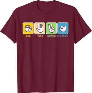 Rock Paper Scissors Flashbang Gamer Vintage Meme T-Shirt - T-Shirt | Maroon