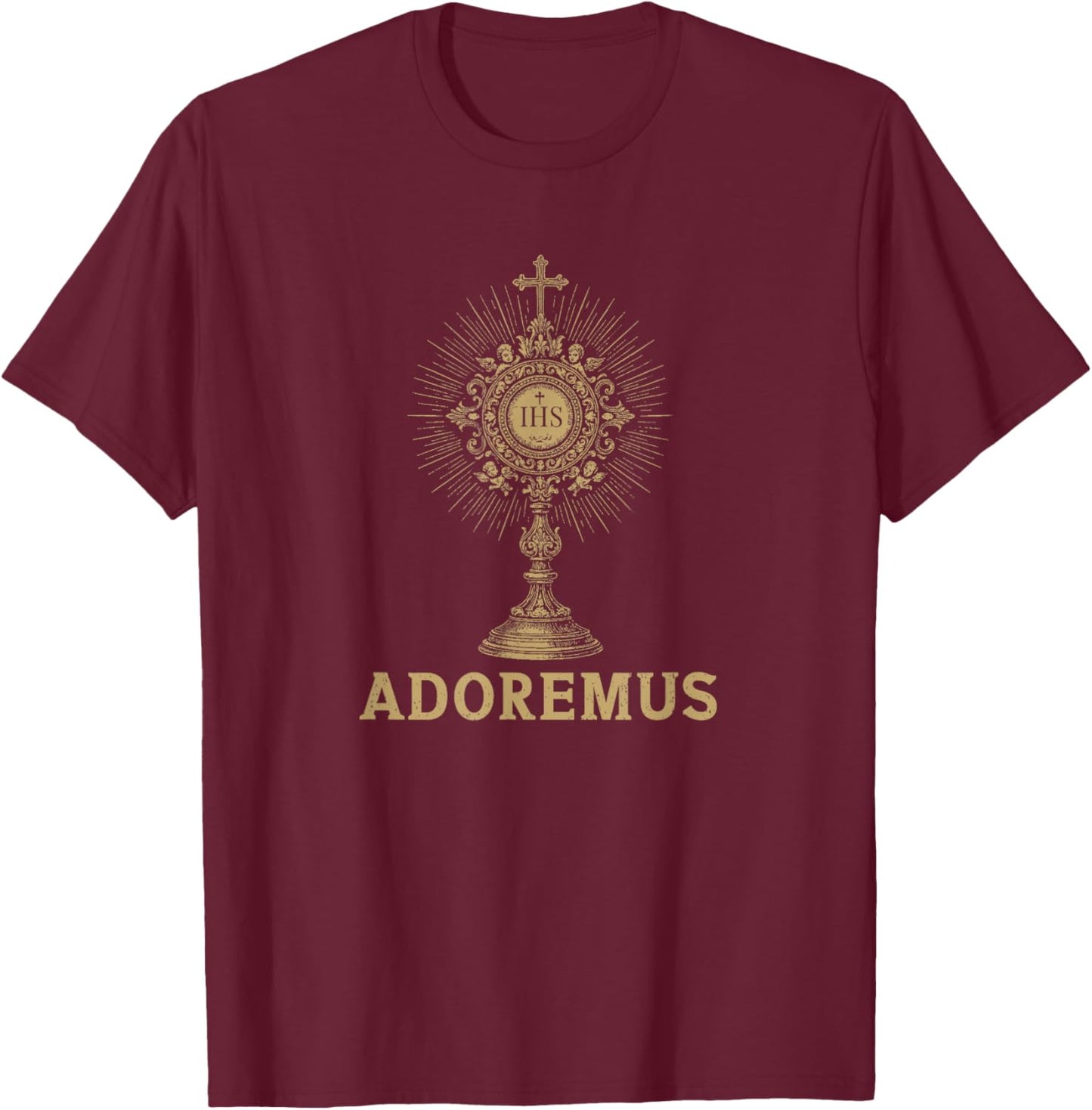 Adoremus Catholic Latin Mass Confirmation IHS Graphic T-Shirt - T-Shirt | Maroon
