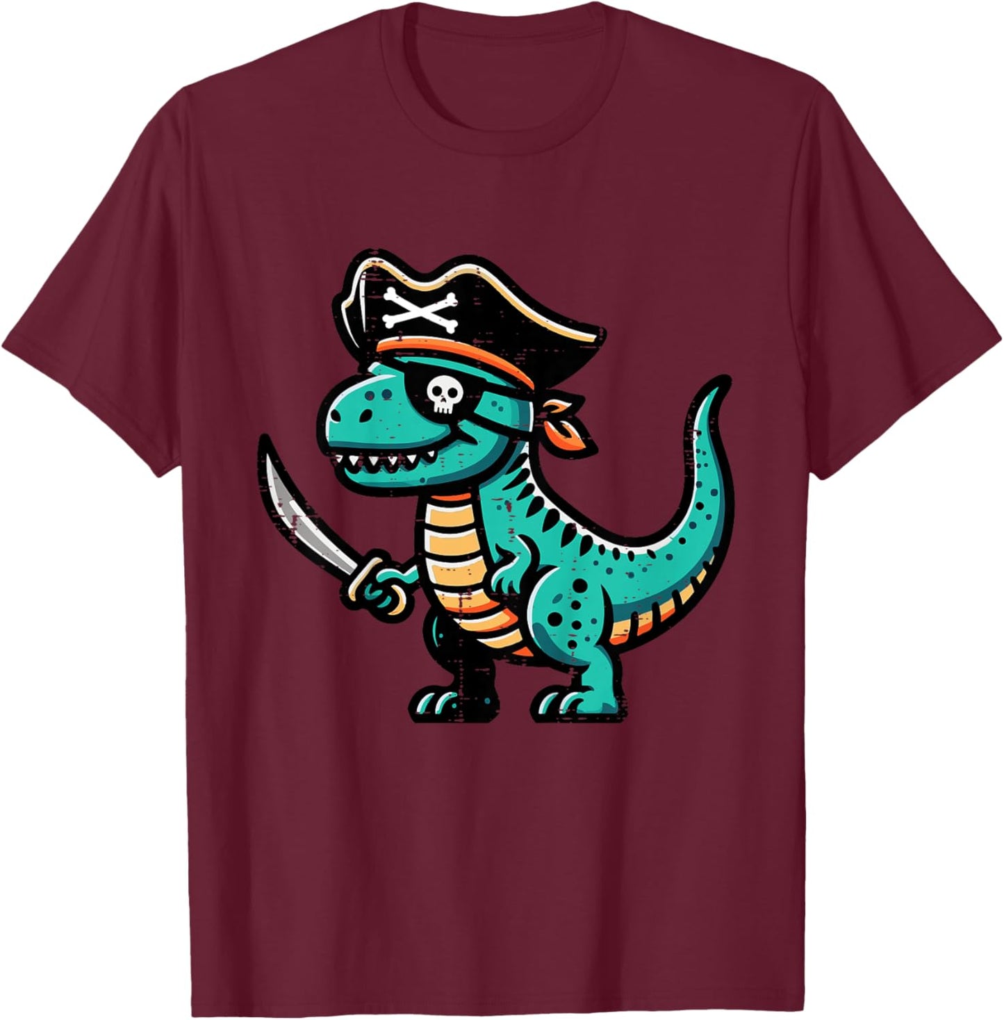 Kids Pirate Dinosaur Trex Sword Cute Costume Boys Kids Toddler T-Shirt - T-Shirt | Maroon
