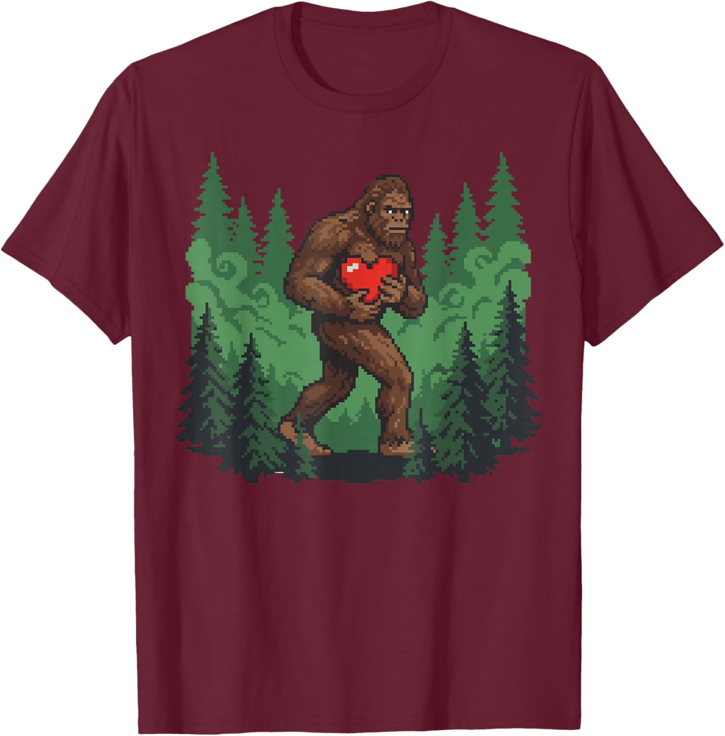 Funny Bigfoot Heart Love Valentines Day Boys Men T-Shirt - T-Shirt | Maroon