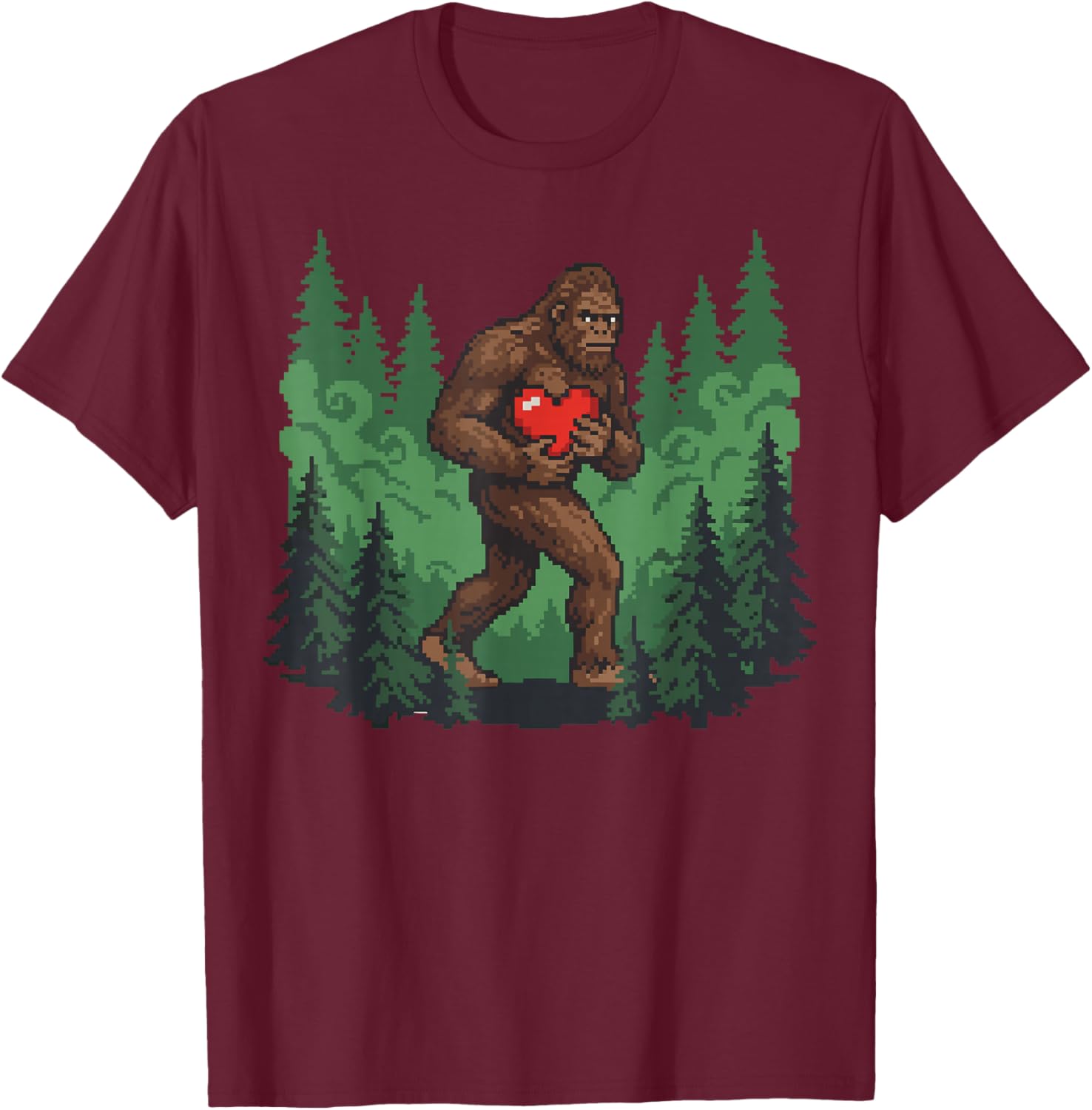 Funny Bigfoot Heart Love Valentines Day Boys Men T-Shirt - T-Shirt | Maroon
