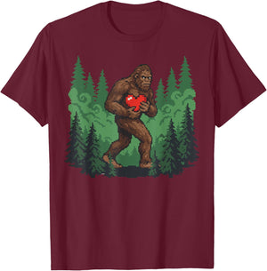 Funny Bigfoot Heart Love Valentines Day Boys Men T-Shirt - T-Shirt | Maroon