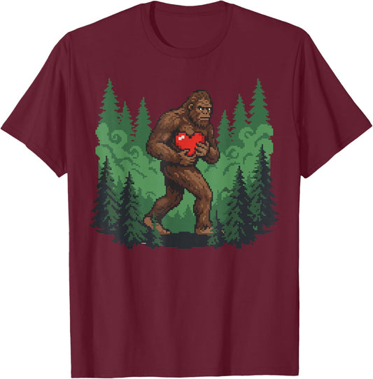 Funny Bigfoot Heart Love Valentines Day Boys Men T-Shirt - T-Shirt | Maroon