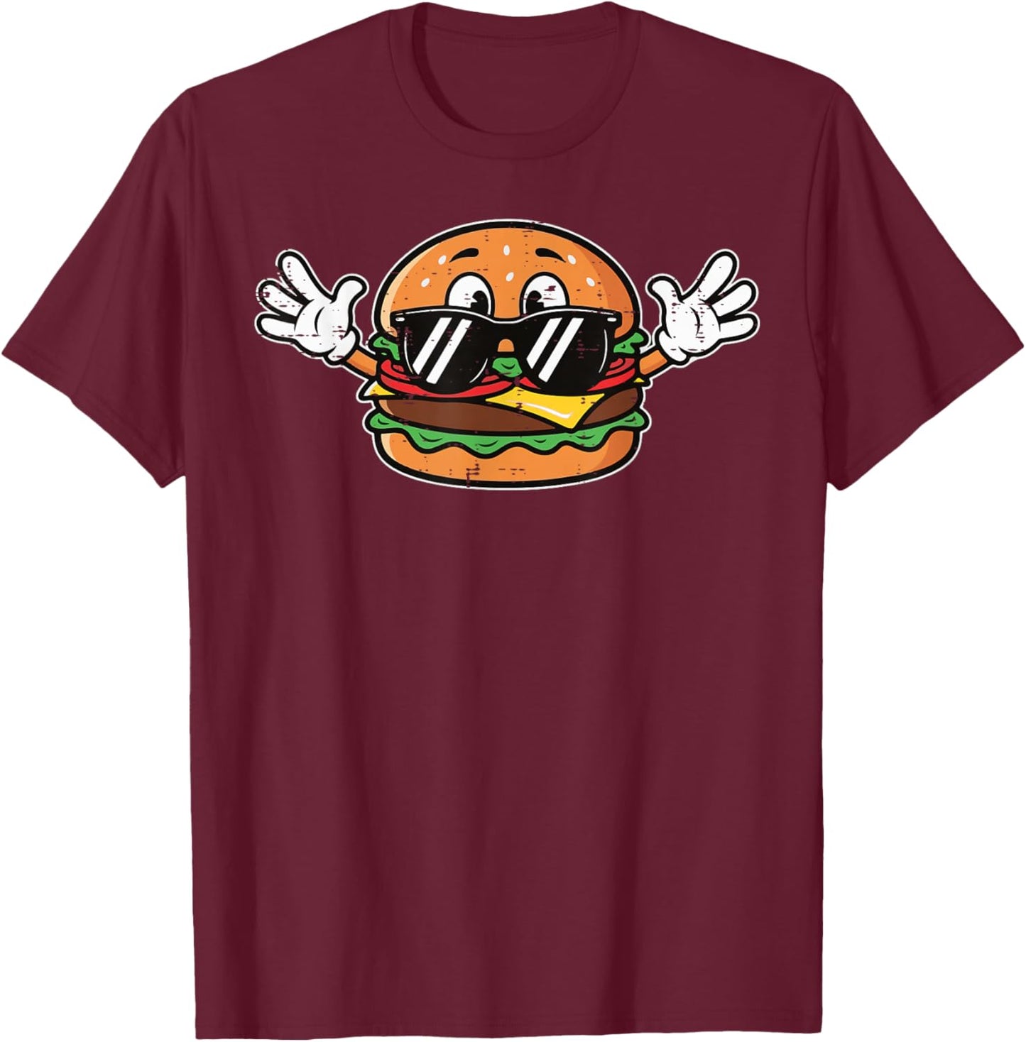 Cheeseburger Sunglasses Funny Burger Food Men Women Kids T-Shirt - T-Shirt | Maroon