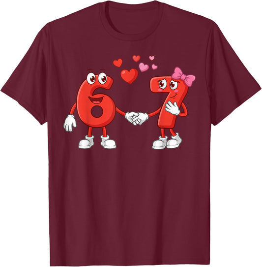 Six Seven Meme 6 7 Hearts Couple Matching 67 Valentines T-Shirt - T-Shirt | Maroon