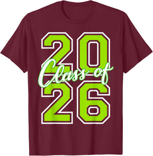 Class of 2026 Graduation Varsity Lime Green White Letters T-Shirt - T-Shirt | Maroon