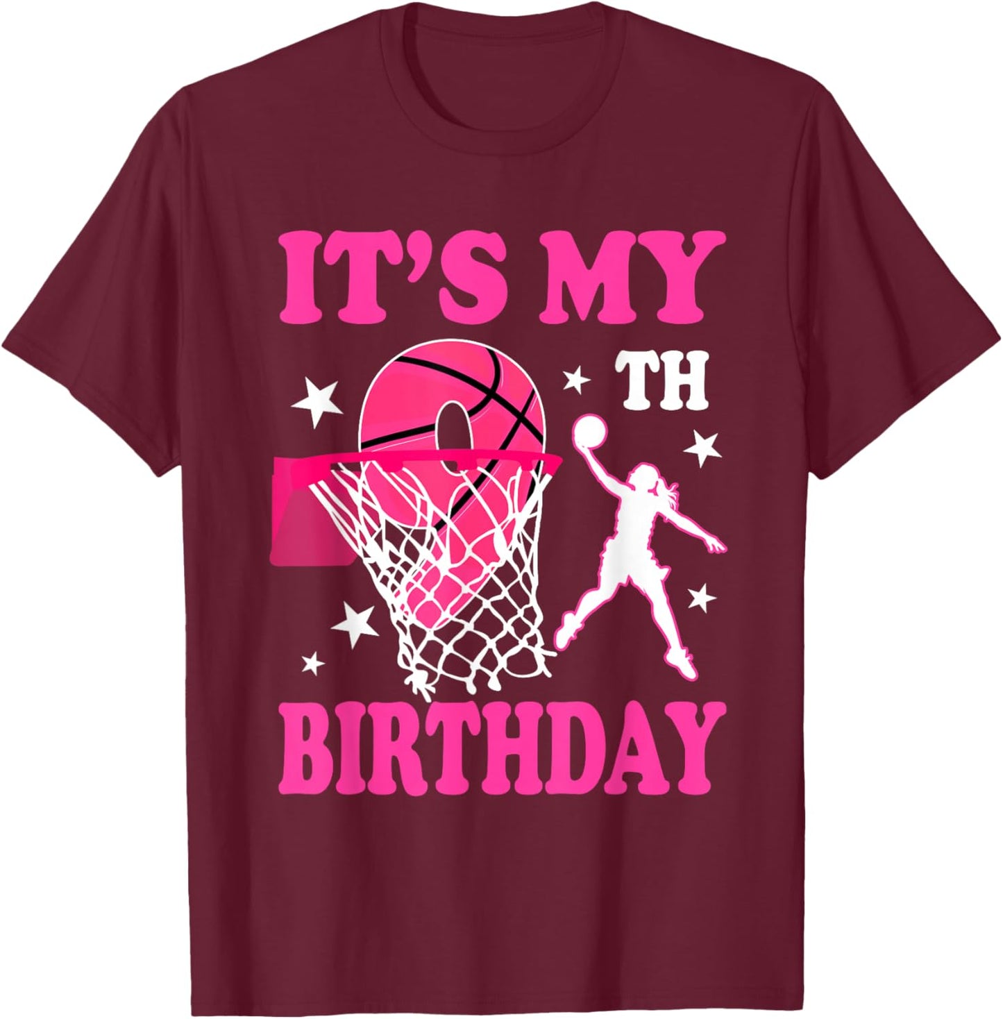 It's My 9th Birthday Girl Basketball Party 9 Years Old T-Shirt - T-Shirt | Maroon