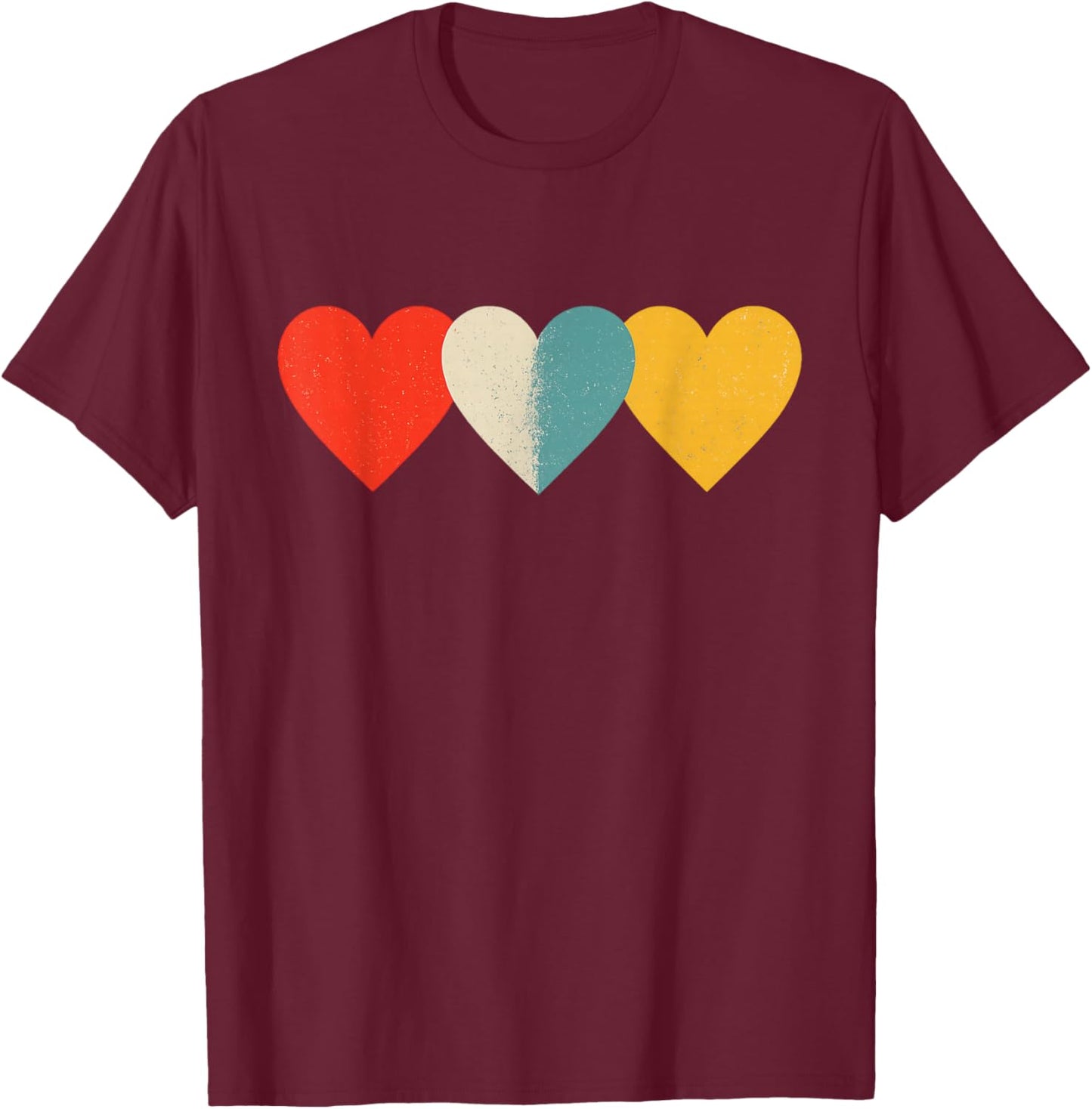 Vintage Hearts Cool Retro Valentines Day Men T-Shirt - T-Shirt | Maroon