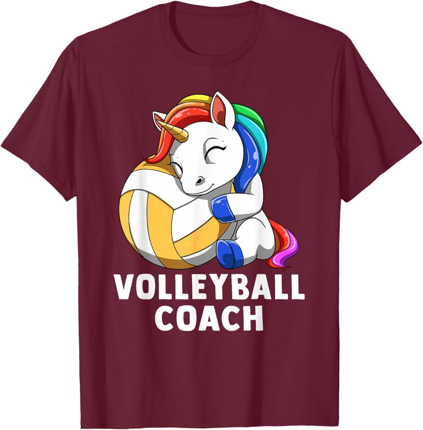 Cute Volleyball Unicorn Volleyball Coach Rainbow T-Shirt - T-Shirt | Maroon