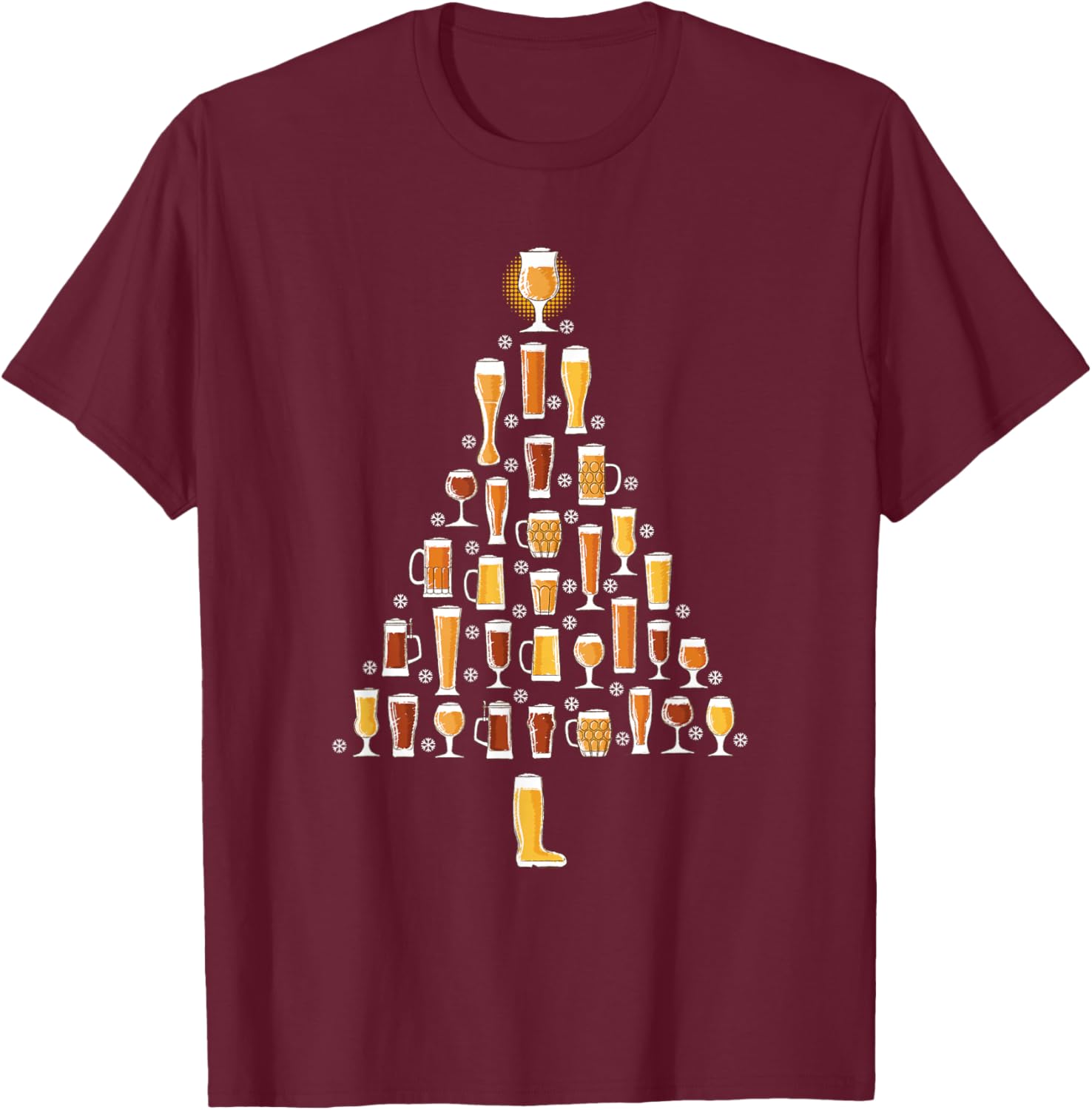 Beer Christmas Tree Men Women Beer Ugly Christmas T-Shirt - T-Shirt | Maroon