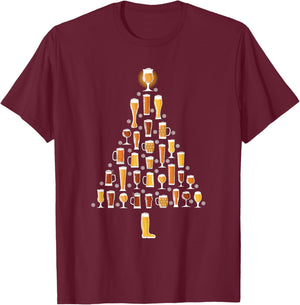 Beer Christmas Tree Men Women Beer Ugly Christmas T-Shirt - T-Shirt | Maroon