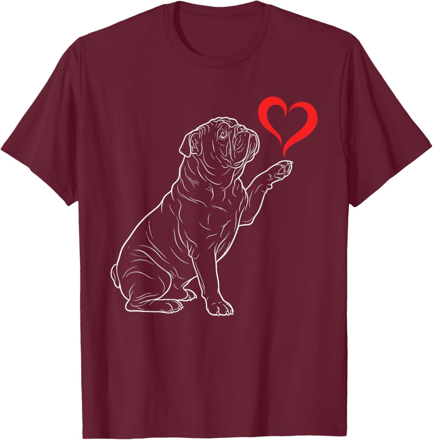 English Bulldog Dog Art Holding Heart Valentines T-Shirt - T-Shirt | Maroon